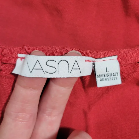 Vasna (Women's L) Red High-Low Frayed Hem Cotton Linen Blend Casual Dress - Picture 7 of 8